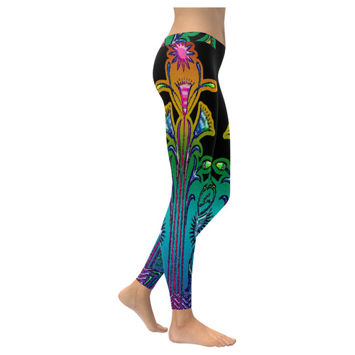 Art Deco Grunge Flower Ornaments Women's Low Rise Leggings (Invisible Stitch) (Model L05)