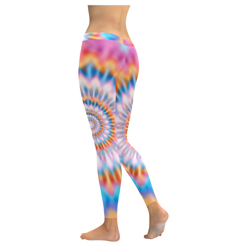 MAGIC SPIRAL RIPPLES - cyan magenta yellow blue Women's Low Rise Leggings (Invisible Stitch) (Model L05)