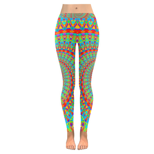 FLOWER POWER SPIRAL multicolored Women's Low Rise Leggings (Invisible Stitch) (Model L05)