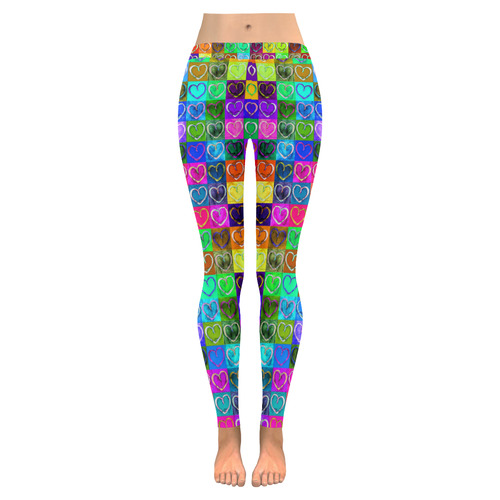 Lovely Hearts Mosaic Pattern - Grunge Colored Women's Low Rise Leggings (Invisible Stitch) (Model L05)