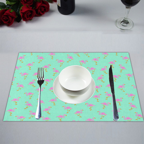 Pink and Green Flamingo Pattern Placemat 14’’ x 19’’