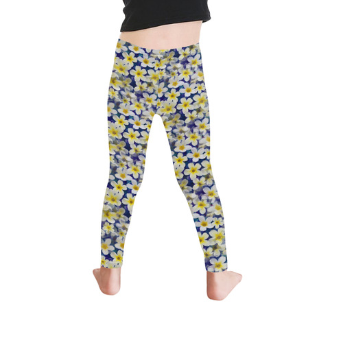 Summer Flowers Pattern White Blue Kid's Ankle Length Leggings (Model L06)