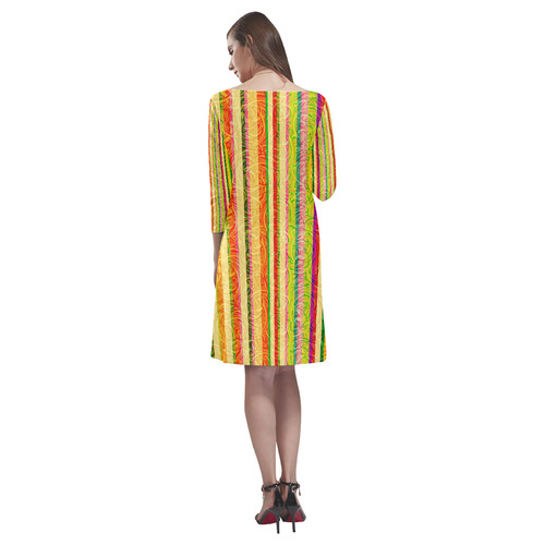 Colorful Stripes on Curls Pattern Rhea Loose Round Neck Dress(Model D22)