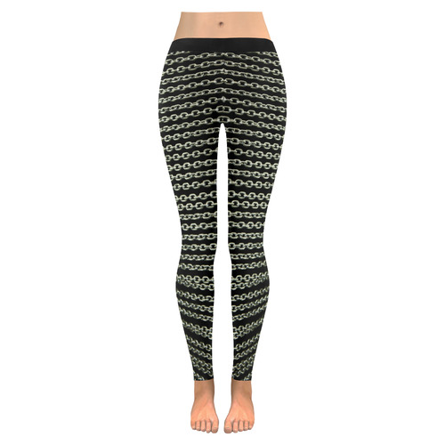 SILVER METAL CHAINS mirrored - Black Background Women's Low Rise Leggings (Invisible Stitch) (Model L05)