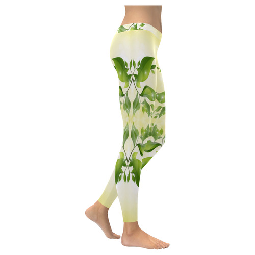 MAGIC LEAVES Kaleidoscope green yellow Women's Low Rise Leggings (Invisible Stitch) (Model L05)