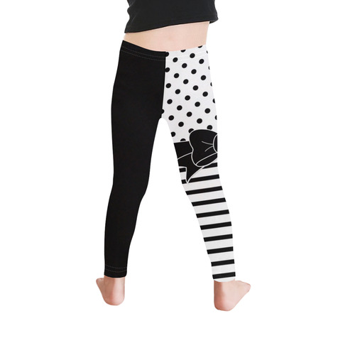 Polka Dots Stripes black white Comic Ribbon black Kid's Ankle Length Leggings (Model L06)