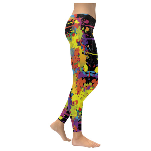 CRAZY multicolored double running SPLASHES Women's Low Rise Leggings (Invisible Stitch) (Model L05)