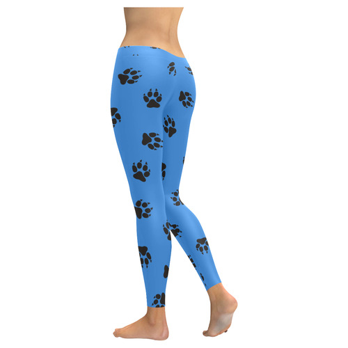 Footprints DOG black on clear background Women's Low Rise Leggings (Invisible Stitch) (Model L05)