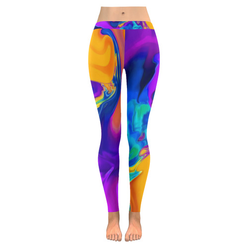The PERFECT WAVE abstract multicolored Women's Low Rise Leggings (Invisible Stitch) (Model L05)