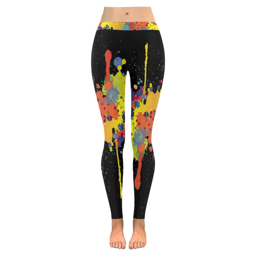 CRAZY multicolored double running SPLASHES Women's Low Rise Leggings (Invisible Stitch) (Model L05)