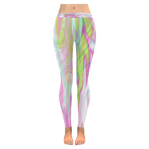 Pastel Iridescent Marble Waves Pattern Women's Low Rise Leggings (Invisible Stitch) (Model L05)