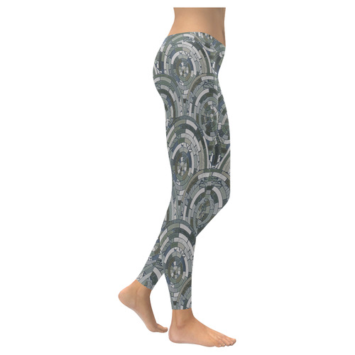 Stones Round Mosaic Pattern - grey Women's Low Rise Leggings (Invisible Stitch) (Model L05)