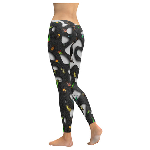 Crawking Bugs - Squiggly Loops Cut Women's Low Rise Leggings (Invisible Stitch) (Model L05)