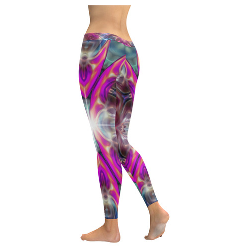 Apophysis Fractal Kaleidoscope Mirror pink blue Women's Low Rise Leggings (Invisible Stitch) (Model L05)