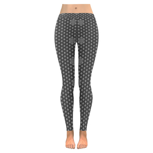 Symbol FLOWER OF LIFE solid pattern white Women's Low Rise Leggings (Invisible Stitch) (Model L05)