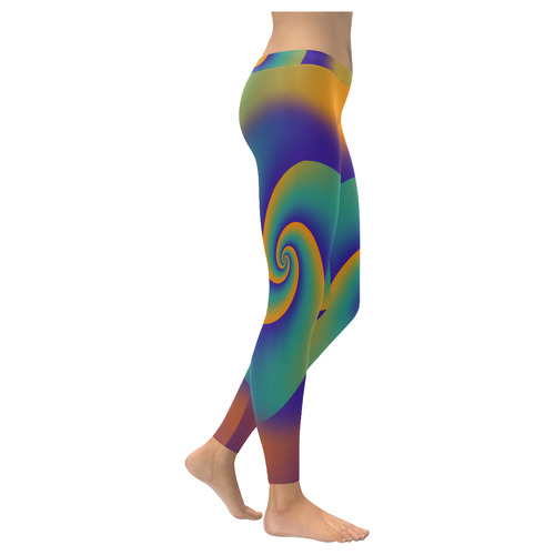 POWER SPIRAL SOFT - Violet, Ocean Green, Orange Women's Low Rise Leggings (Invisible Stitch) (Model L05)