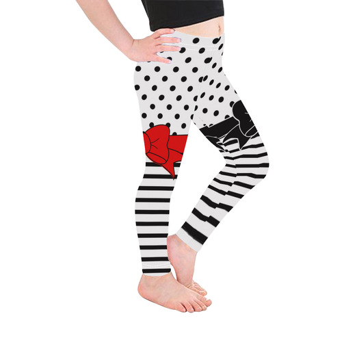 Polka Dots Stripes black white Comic Ribbon red Kid's Ankle Length Leggings (Model L06)