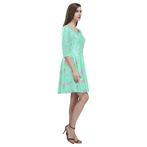 Pink and Green Flamingo Pattern Tethys Half-Sleeve Skater Dress(Model D20)