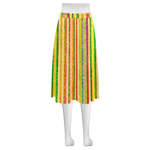 Colorful Stripes on Curls Pattern Mnemosyne Women's Crepe Skirt (Model D16)