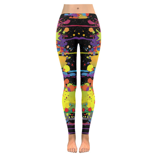 CRAZY multicolored double running SPLASHES Women's Low Rise Leggings (Invisible Stitch) (Model L05)