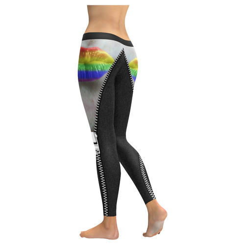 ZIPPER RAINBOW KISS LIPS Women's Low Rise Leggings (Invisible Stitch) (Model L05)