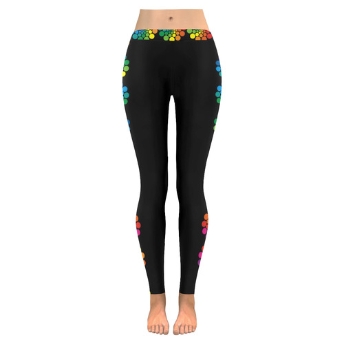 Colorful Dots Flower Circle Border Women's Low Rise Leggings (Invisible Stitch) (Model L05)