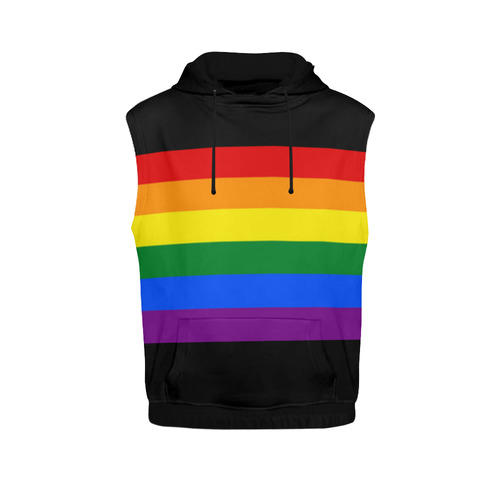 Gay Pride Rainbow Flag Stripes All Over Print Sleeveless Hoodie for Women (Model H15)