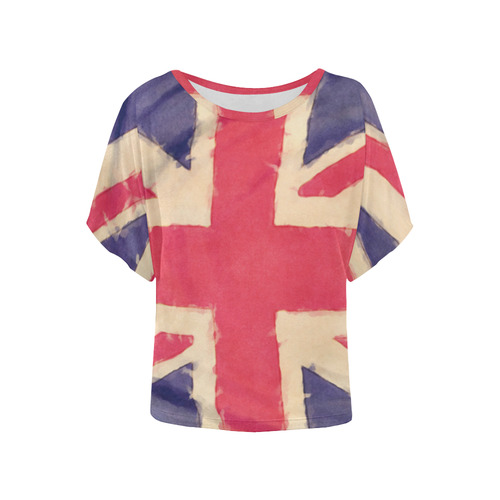 British UNION JACK flag grunge style Women's Batwing-Sleeved Blouse T shirt (Model T44)