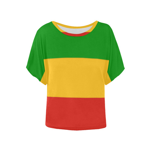 Rastafari Flag Colored Stripes Women's Batwing-Sleeved Blouse T shirt (Model T44)