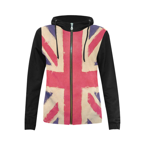 British UNION JACK flag grunge style All Over Print Full Zip Hoodie for Women (Model H14)