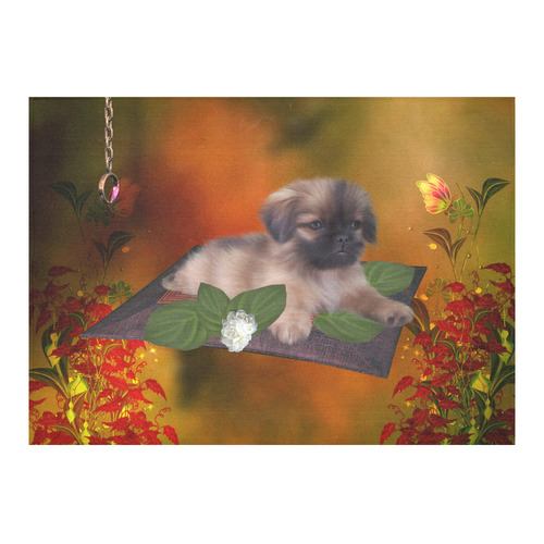 Cute lttle pekinese, dog Cotton Linen Tablecloth 60"x 84"