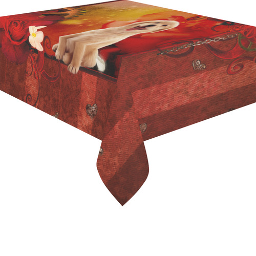 Sweet golden retriever Cotton Linen Tablecloth 52"x 70"