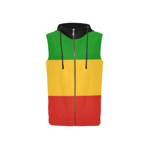 Rastafari Flag Colored Stripes All Over Print Sleeveless Zip Up Hoodie for Women (Model H16)