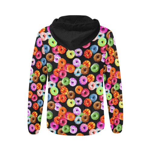 Colorful Yummy DONUTS pattern All Over Print Full Zip Hoodie for Women (Model H14)