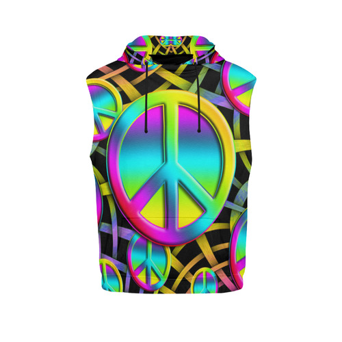 Neon Colorful PEACE pattern All Over Print Sleeveless Hoodie for Women (Model H15)