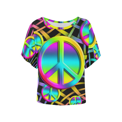 Neon Colorful PEACE pattern Women's Batwing-Sleeved Blouse T shirt (Model T44)