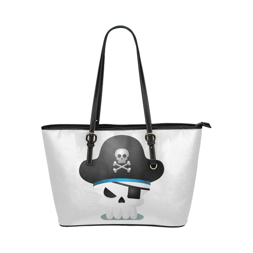 Pirate Cool Halloween Skull Leather Tote Bag/Small (Model 1651)