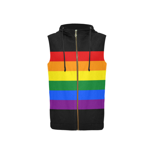 Gay Pride Rainbow Flag Stripes All Over Print Sleeveless Zip Up Hoodie for Women (Model H16)