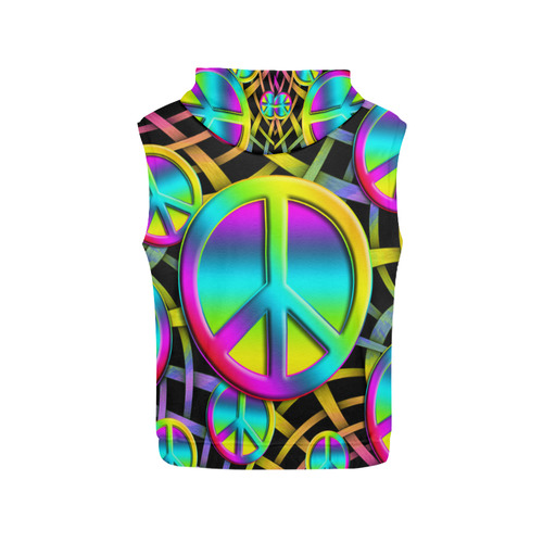 Neon Colorful PEACE pattern All Over Print Sleeveless Hoodie for Women (Model H15)