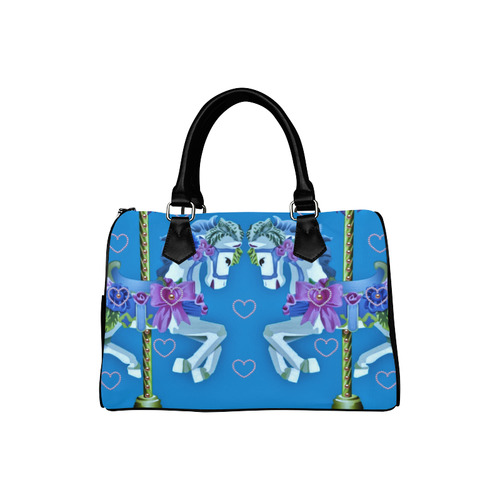 Girly Carousel Ponies - Blue Boston Handbag (Model 1621)