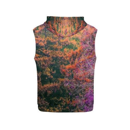 autumn tree in the forest with purple and brown leaf All Over Print Sleeveless Hoodie for Men (Model H15)