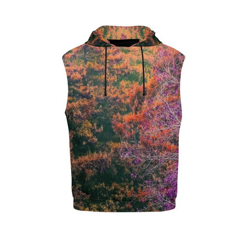 autumn tree in the forest with purple and brown leaf All Over Print Sleeveless Hoodie for Men (Model H15)