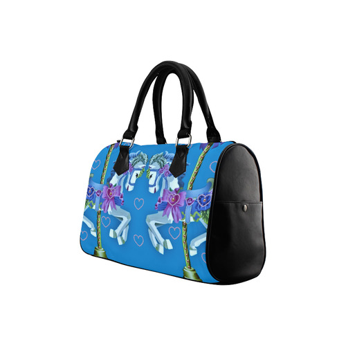 Girly Carousel Ponies - Blue Boston Handbag (Model 1621)