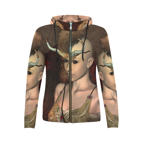 Dark fairy with horn All Over Print Full Zip Hoodie for Women (Model H14)