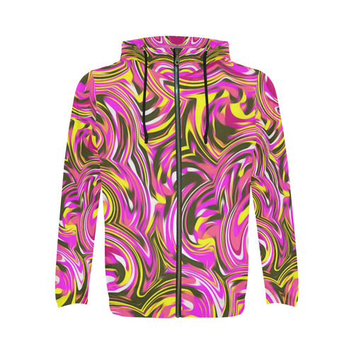 spiral line drawing abstract pattern in pink yellow black All Over Print Full Zip Hoodie for Men (Model H14)