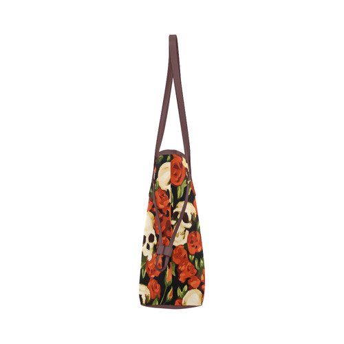 Skulls With Red Roses Floral Watercolor Clover Canvas Tote Bag (Model 1661)