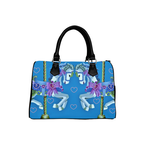 Girly Carousel Ponies - Blue Boston Handbag (Model 1621)