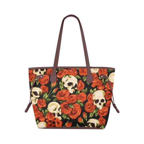 Skulls With Red Roses Floral Watercolor Clover Canvas Tote Bag (Model 1661)