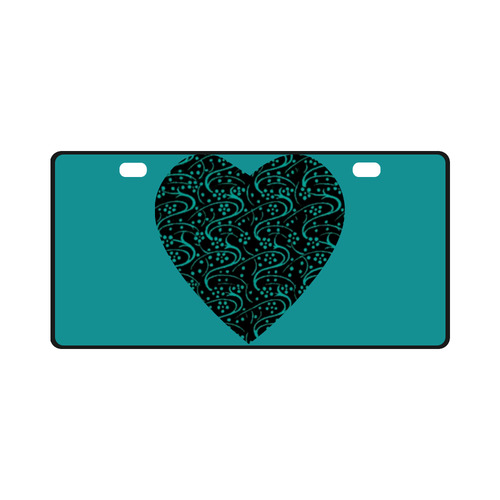 Vintage Swirl Teal Heart License Plate