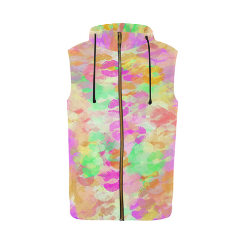 sexy kiss lipstick abstract pattern in pink orange yellow green All Over Print Sleeveless Zip Up Hoodie for Men (Model H16)